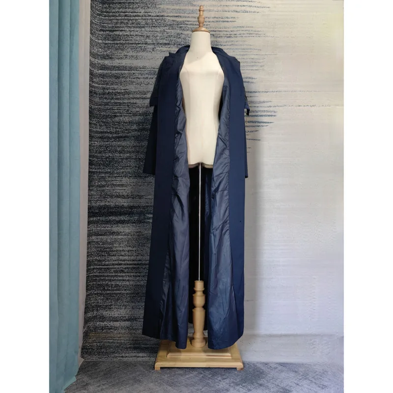HUISONG Elegant Woman High-end Noble Style Trench Fake Two-Piece Spliced Embroidery Tall Slimming Stand Collar Long Coat Female