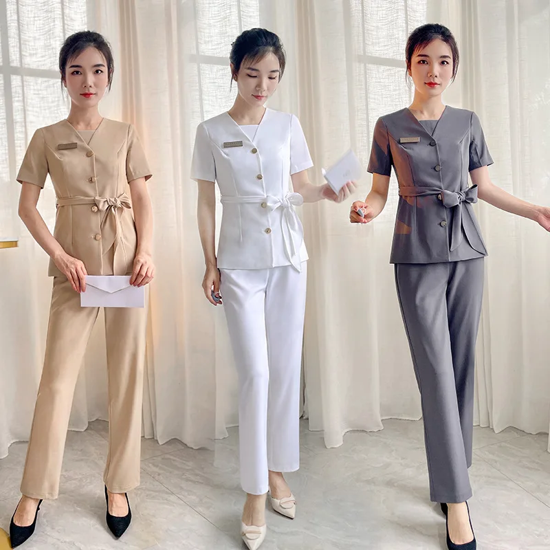 Summer Short-sleeved Korean Professional Suit Hotel Front Desk Beauty Club Foot Bath Technician Work Clothes SPA Uniform