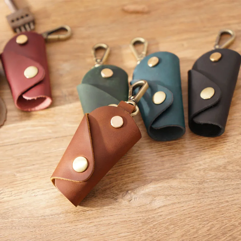 

Genuine Leather Handmade Men's Mini Key Case Personality Creative Lady Door Key Storage Crazy Horse Leather Case