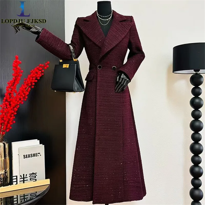 Women's Long Sleeve Mid-Length Red Windbreaker Coat Adjustable Waist Korean Style Autumn Winter New 2026