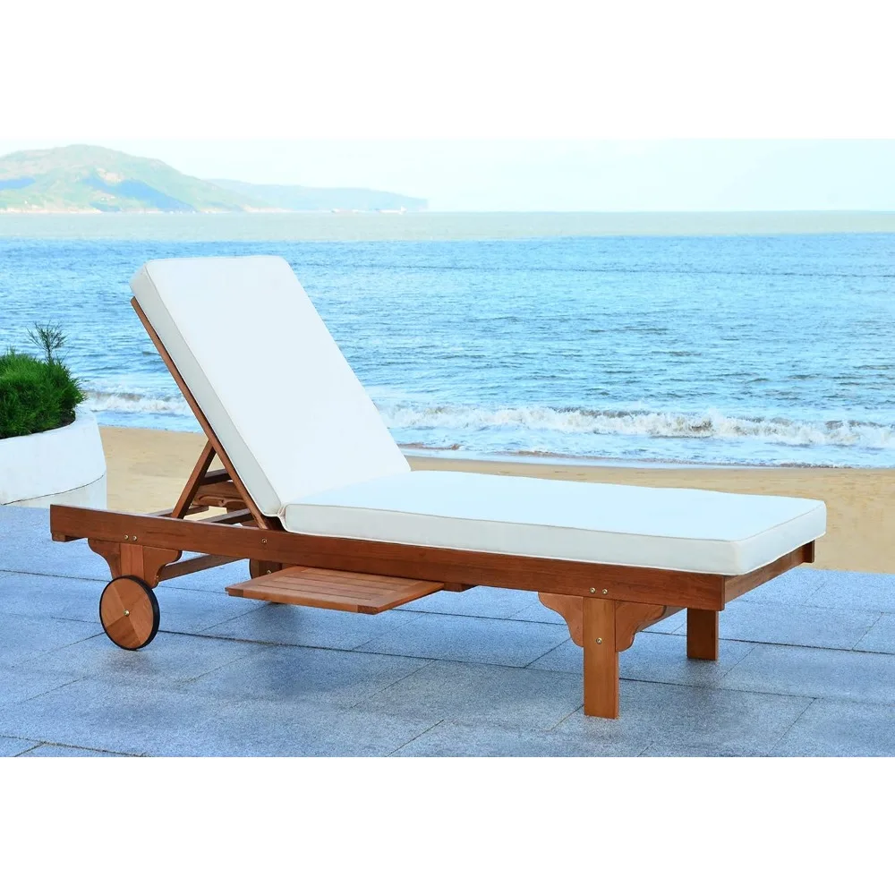 Outdoor Collection Newport Natural/ Beige Cushion Built-in Side Table Adjustable Chaise Lounge Chair