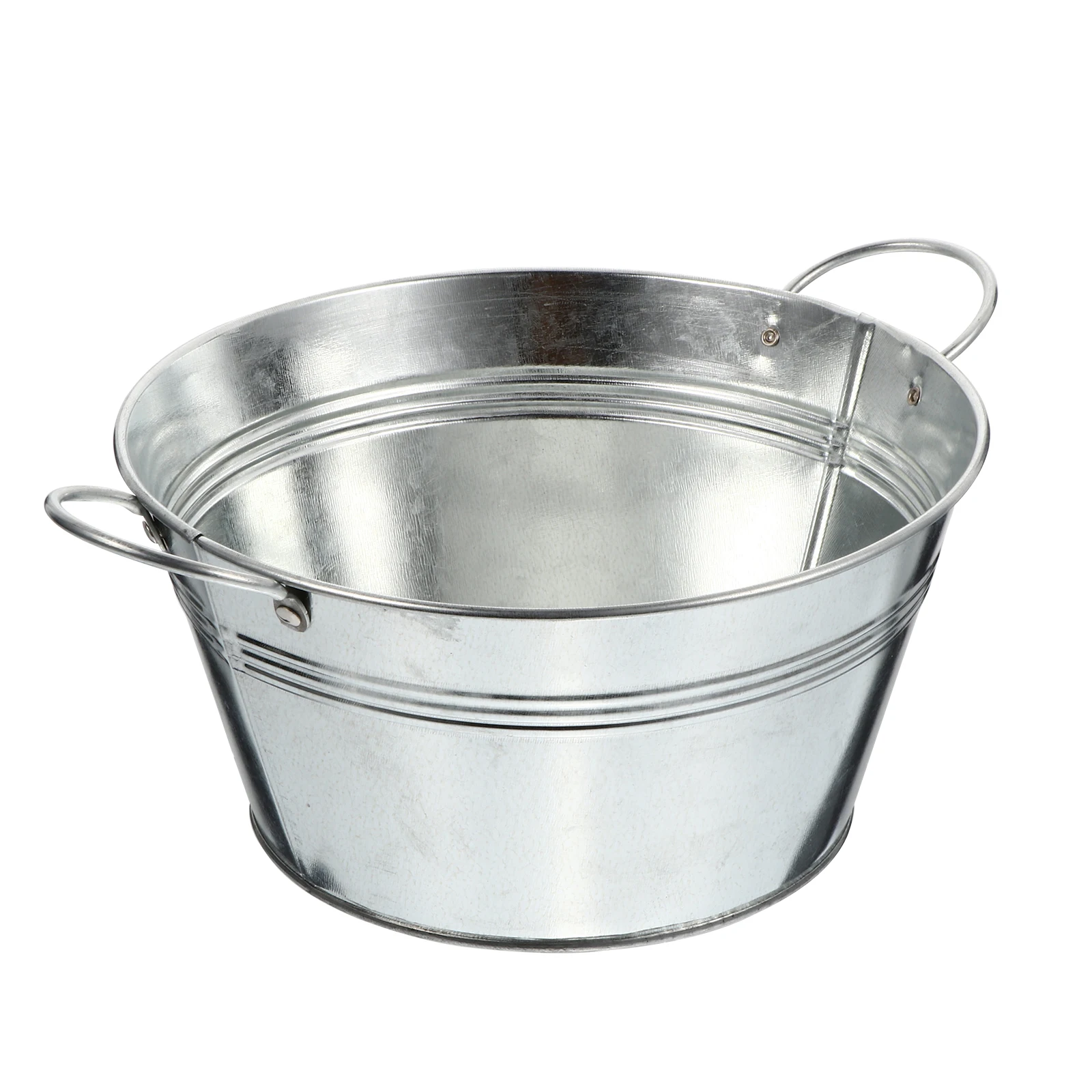 

1pc Double Handle Tin Bucket Silver Fruit Vegetable Storage Holder Household Flower Pot Kitchen Organizer Decor