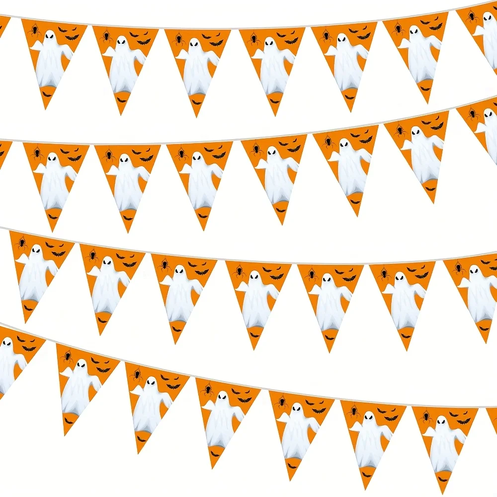 3-teiliges weißes Geister-Halloween-Banner – gruselige dreieckige Wimpelflaggen, Wimpelkette aus Kunststoff für die Dekoration von Gartenpartys im Innen- und Außenbereich ​ ​