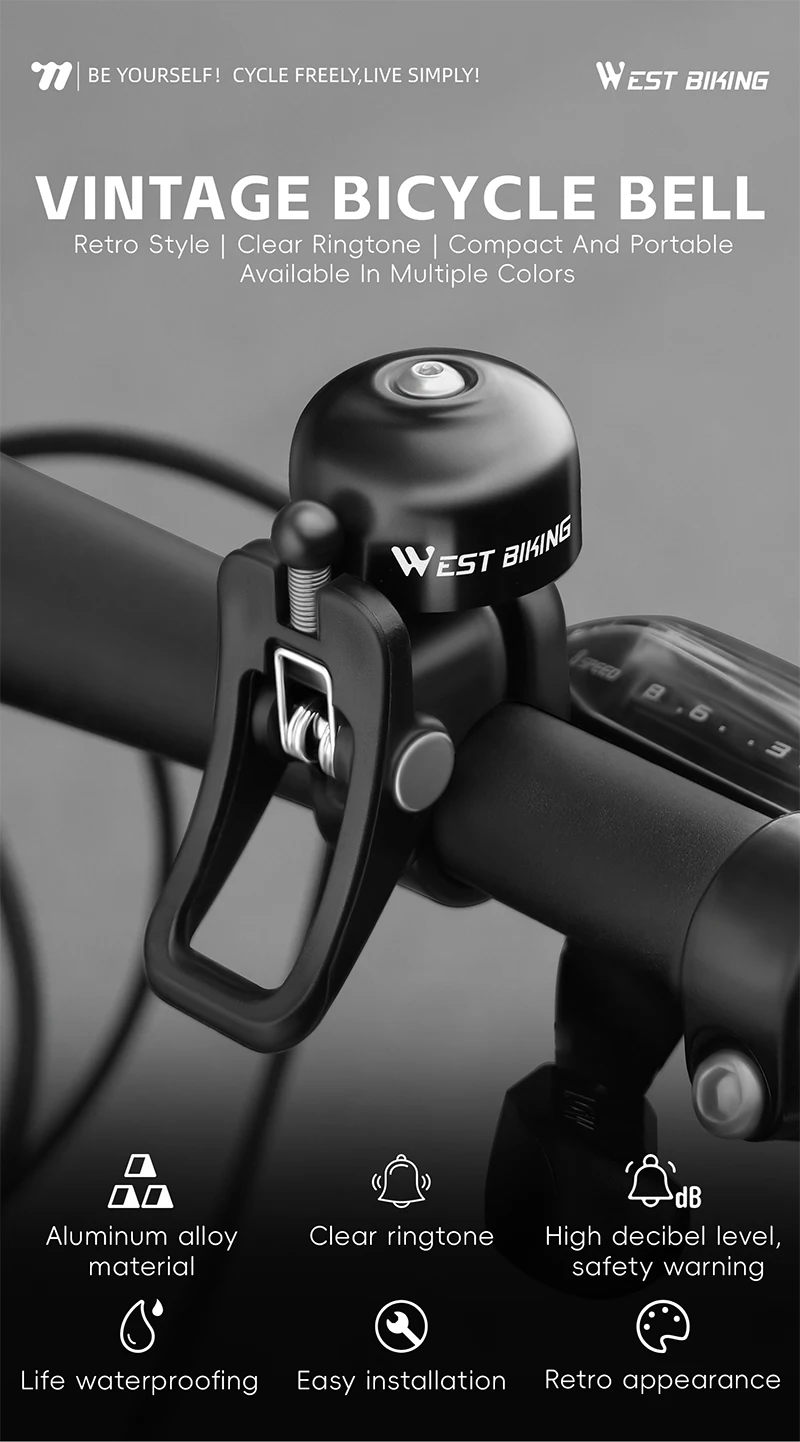 WEST RADFAHREN Mountainbike Glocke Sicherheit Warnung Signal Laut Retro Fahrrad Glocke Straße Lenker Fahrrad Zubehör Reit Ausrüstung – Detail 3