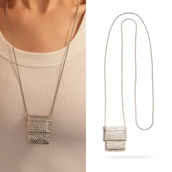 Unique Design Bag Long Necklace Women's Fashion Silver Color Woven Bags Pendant Necklace Sweater Chain Hanging Jewelry Gifts