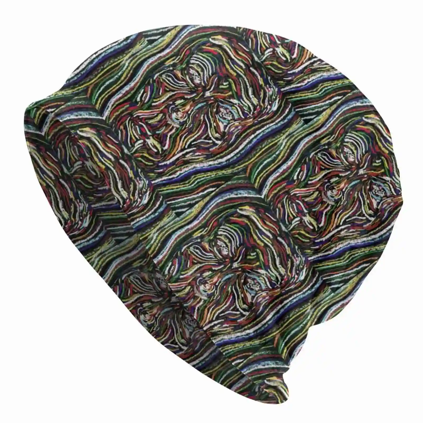 Face Of A Thousand Faces Knitted Hat Warm Beanie Outdoor Caps Josh Lynds Joshlynds Face Psychedelic Surreal Lines Colourful