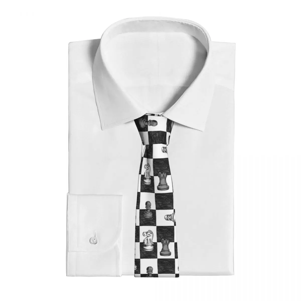 Black And White Chess Neckties Unisex Polyester 8 cm Neck Tie for Men Skinny Wide Daily Wear Gravatas Gift