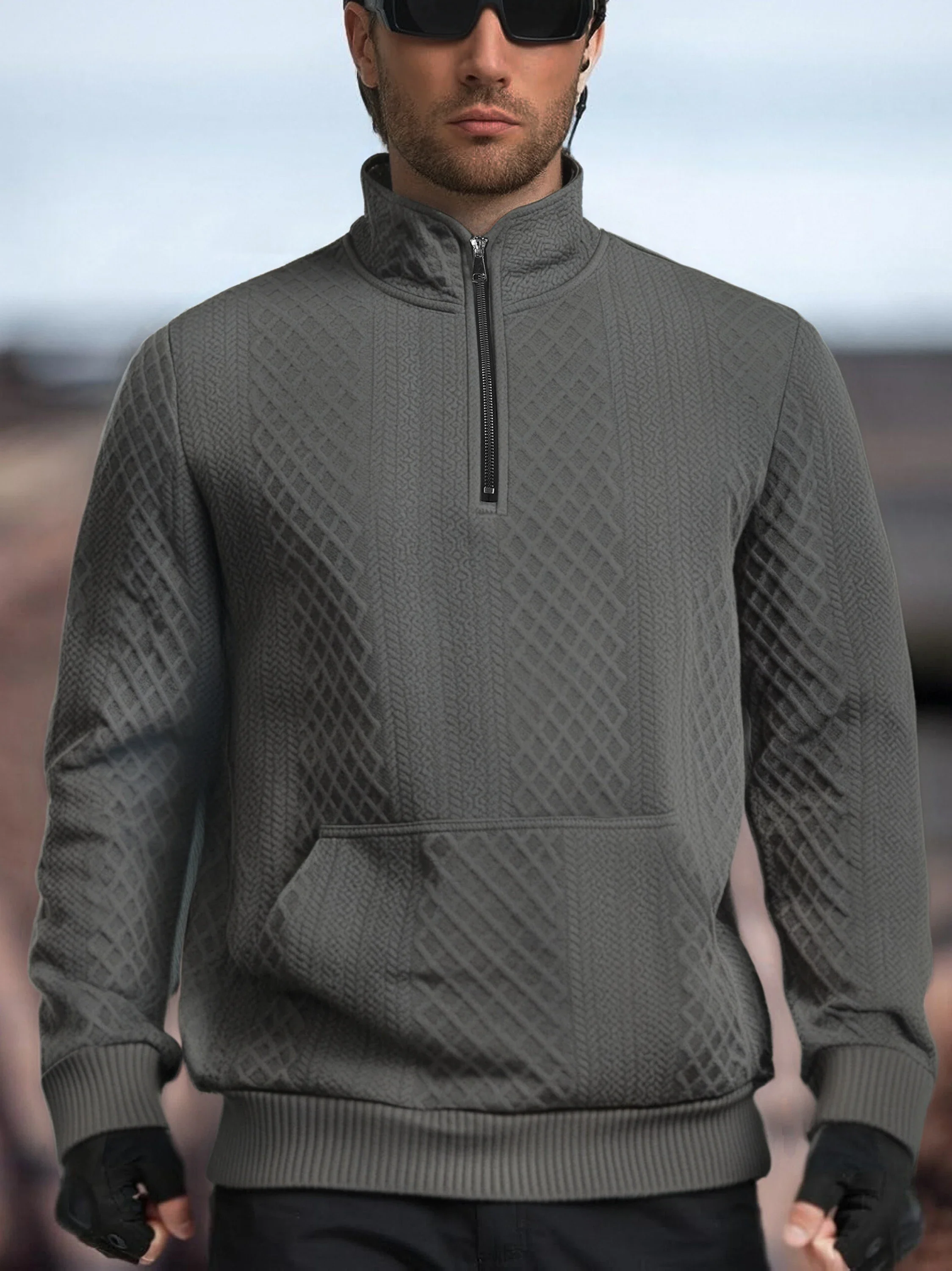 قميص رجالي 2025 بأكمام طويلة فضفاض وطية صدر السترة من قماش الجاكار بلوفر مغزول مع أزرار وسحابات لخريف وشتاء #6