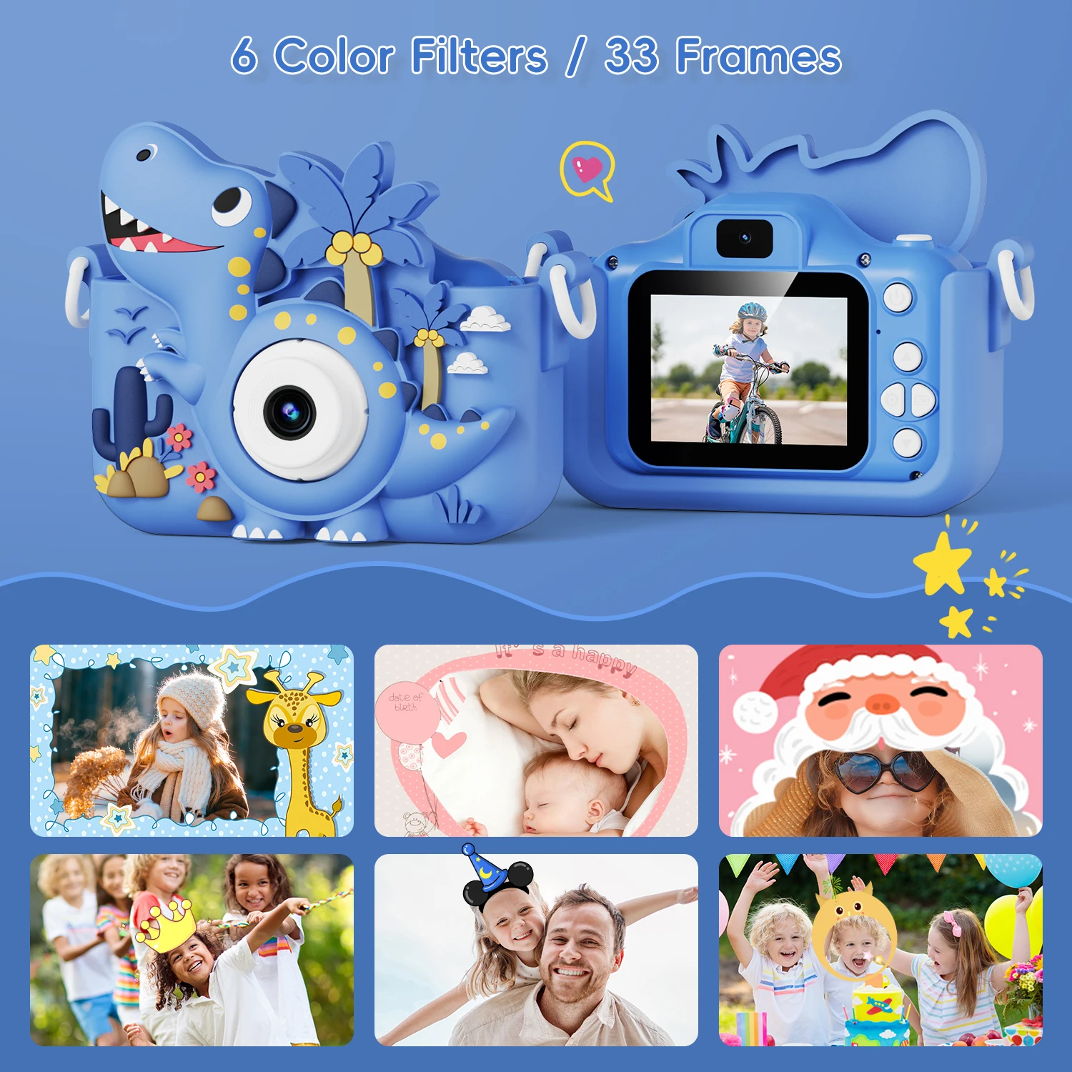 Kids Dinosaurus Mini Camera 1080P HD Dual Camera 32GB Kaart Digitale Camera Speelgoed Voor Kinderen Verjaardag Kerstcadeaus