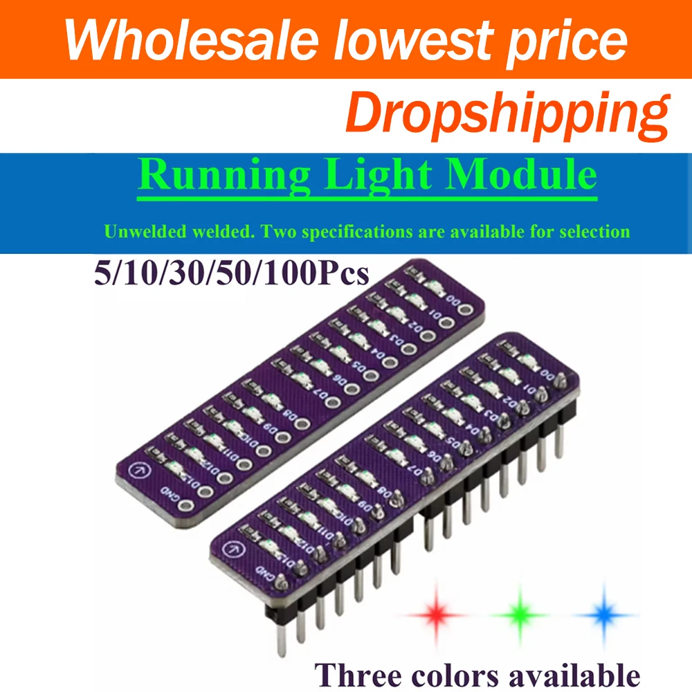 5~100Pcs Running LED Light DIY Kit Sequential Flashing PCB Loose‑Components Module Electronic Practice Board Compatible Arduino