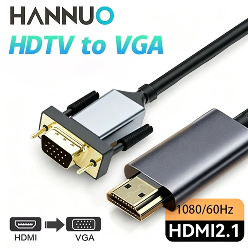 HANNUO HDMI to VGA cable HDMI-Compatible to VGA Adapter Connecto Line 1080P For PC Laptop compatible with computers laptops