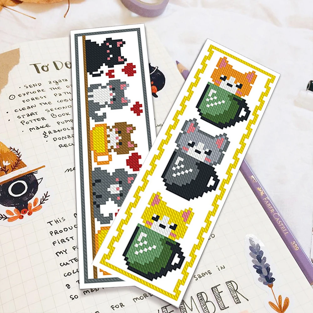 Cross Stitch Stamped Kits Beginners - 6Pcs DIY Cotton Single-Sided Stamped Bookmark