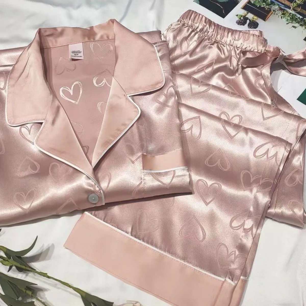 New pajamas women's spring and autumn long-sleeved trousers silk ice silk cardigan loungewear two-piece set