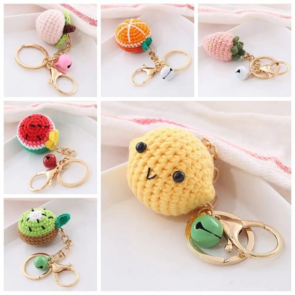 Lemon Donut Fruit Keychain Strawberry Crocheted Knitting Car Keychain Watermelon Orange Knitted Keyring Ladies Girls