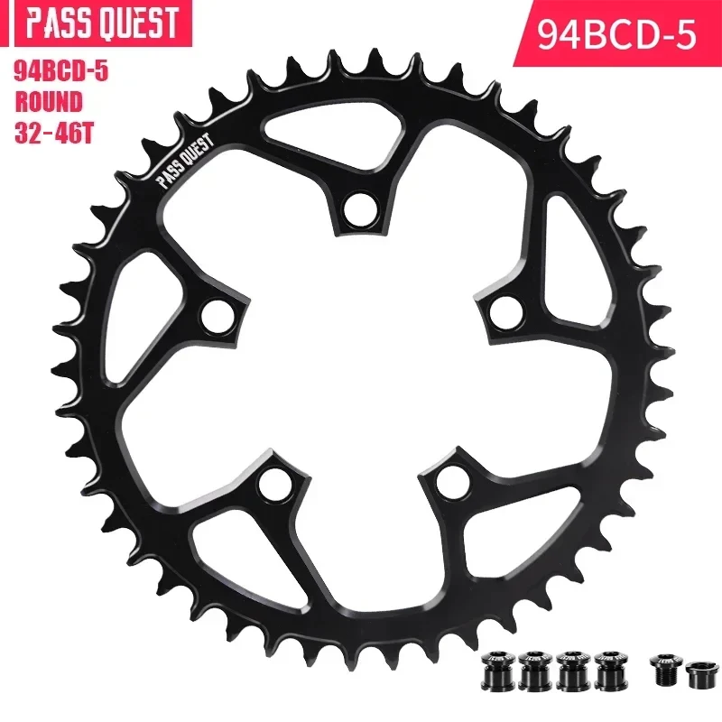 PASS QUEST 94 bcd chainring 5 bolt ROUND Narrow Wide Chainring 32/34/36/38/40/42/44/46T for 10/11/12 speed bike chain