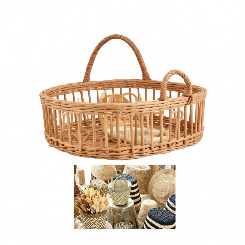Woven Wicker Storage Basket Natural Rattan Fruit Holder Rustic Decorative Organizer Home Kitchen Decor Supplies