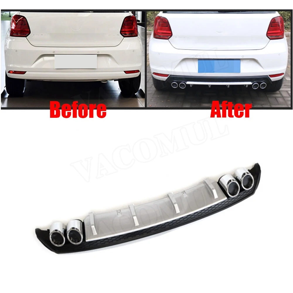 

VACOMUL PP Rear Lip Diffuser Spoiler For Volkswagen VW Polo Standard 2015-2018 Not for GTI Rear Bumper Diffuser with Exhaust Tip