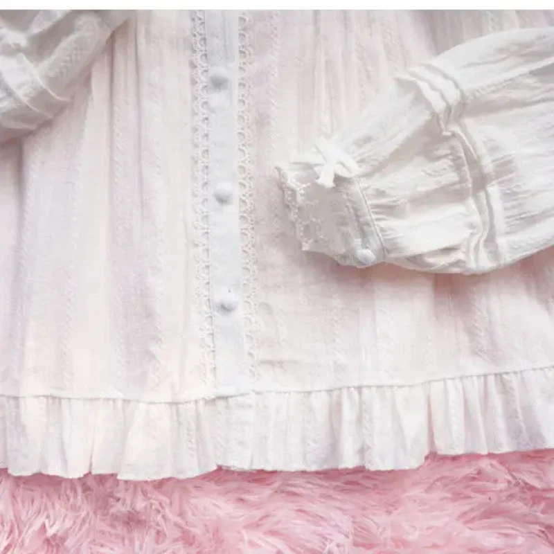 Japanese Bow Peter Pan Collar Bow Blouses Summer Ruffles Bottoming White Shirt Women 2025 New Short Sleeve Blusas Mujer