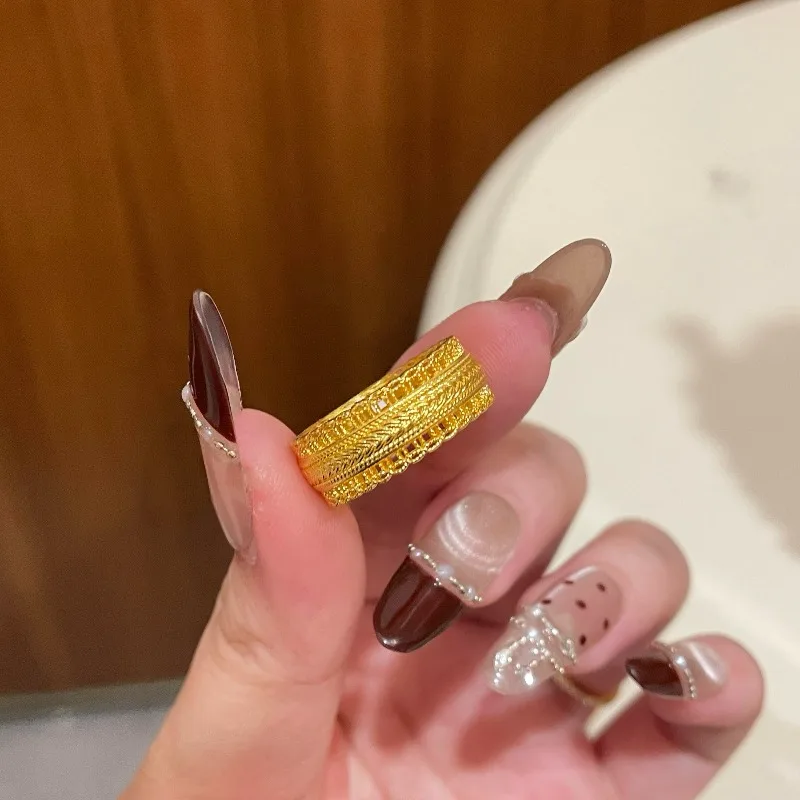 

Sand Gold Imitation Coin Index Ring for Women Light Luxury Elegant Design Adjustable Daily Wear Handmade Jewelry Unique Gift