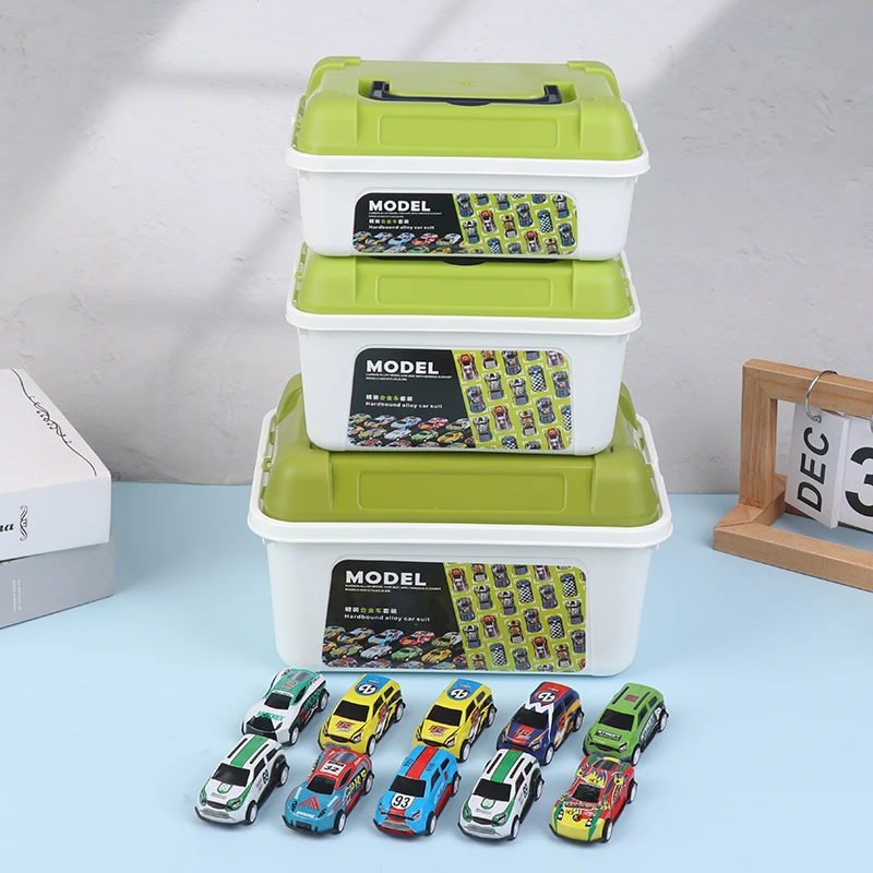 Mini juego de modelos de coche de aleación con caja de almacenamiento, coches fundidos a presión, juguetes para niños, vehículo de inercia deslizante, Kit de juguetes para niños, regalos para niños