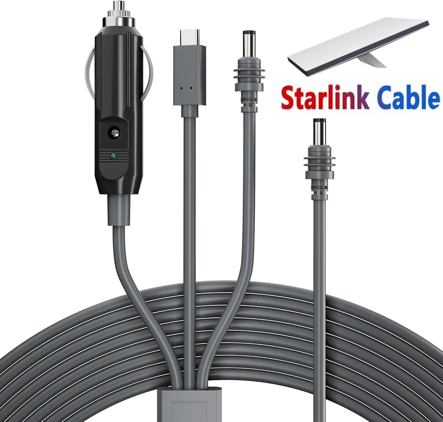 For Starlink Mini 3 in 1 DC Power Cable 2M 3M 5M Waterproof USB-C Cigarette Lighter Plug DC Male Cord Input to DC Power Cable
