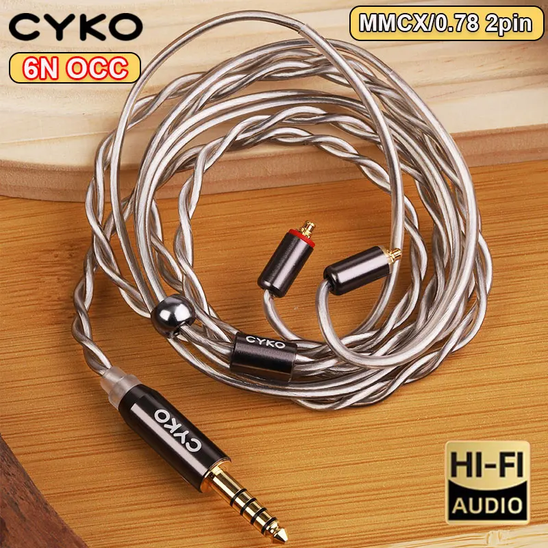 CYKO Earphone Cables 6N OCC HiFi Update Iem Cable 4.4mm 3.5mm MMCX 0.78 2Pin AUX Jack Headphones Wired for Carat Tangzu Fudu