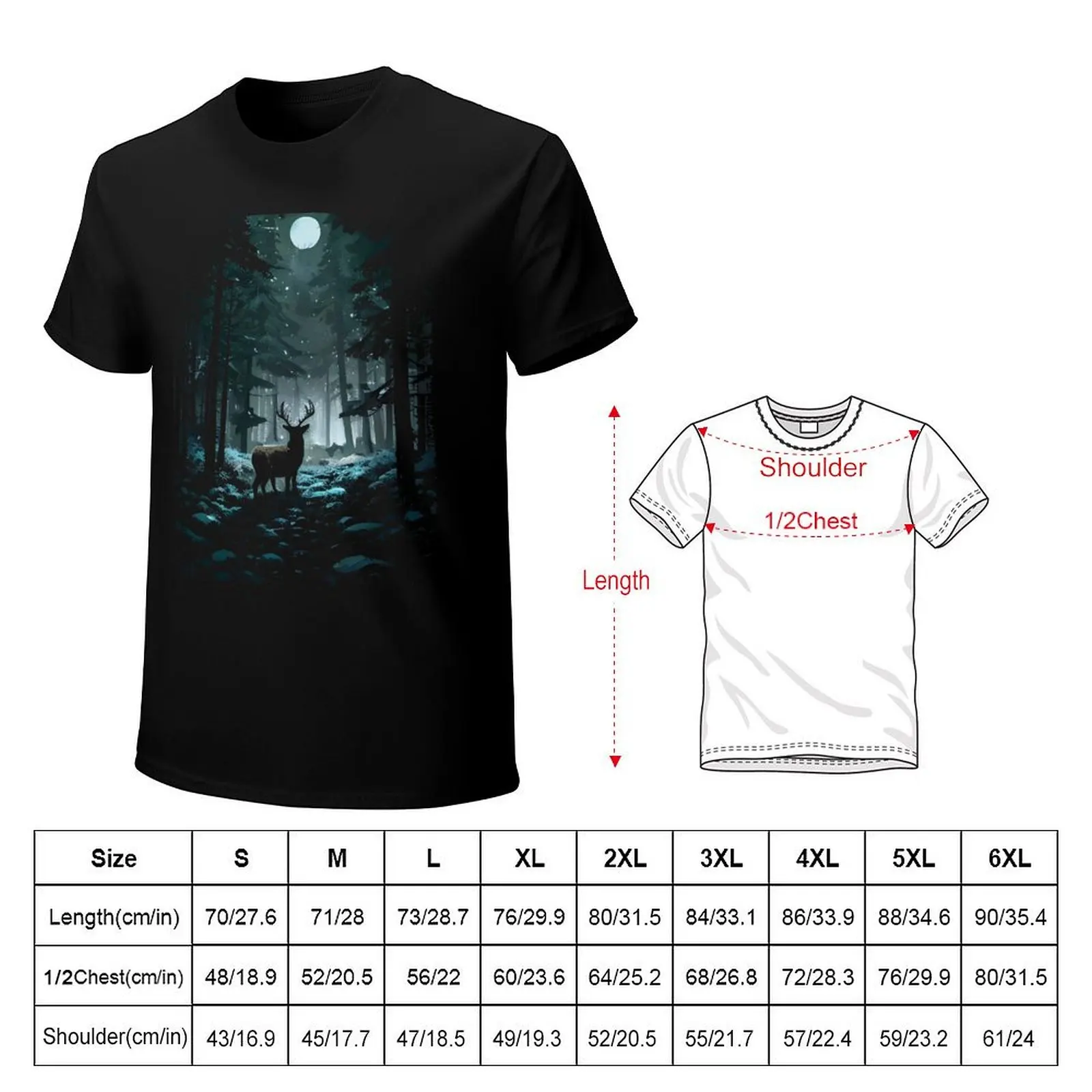 Winter Woods Deer - Night Snow and Moon T-Shirt t shirts for man cotton funny T-Shirt