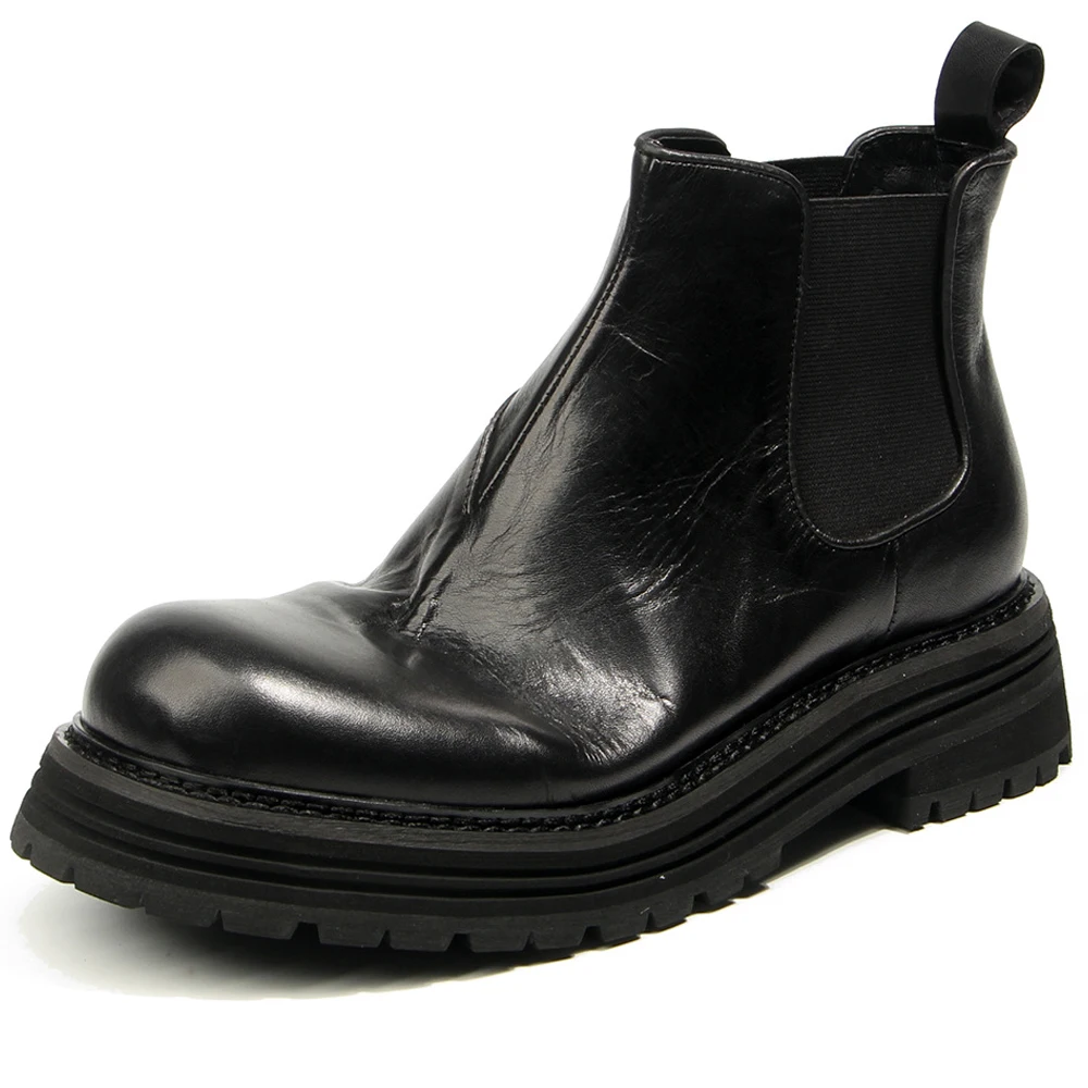 Cowhide Men Chelsea Boots Genuine Leather Men's Boots Vintage Handmade Platform Boots High Quality Men's Ankle Boots Wear-resist
