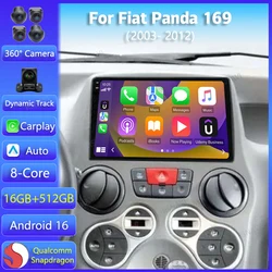 Android 16 Car Radio For Fiat Panda 169 2003 2004 2005 - 2012 Carplay Auto GPS Navigation 360 Camera Stereo 2Din Video Player BT
