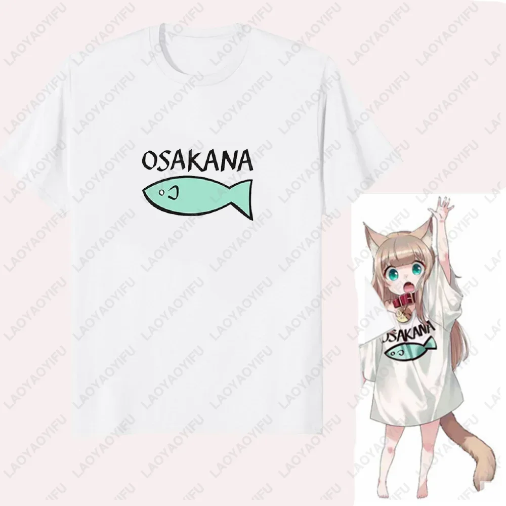 Gorący japoński Anime Cos Kinako OSAKANA luźna koszulka unikalny nowy styl drukowany z okrągłym dekoltem Streetwear męska koszulka letnia fajna