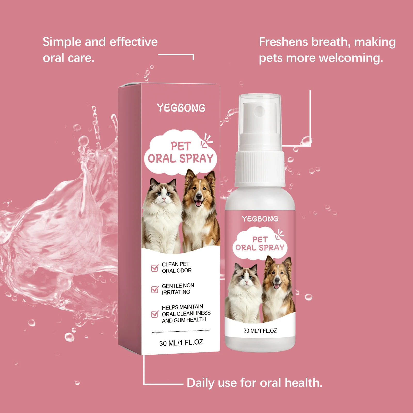 30ML Pet Oral Care Spray Gentle Formula Cleaning Teeth Stains Refreshing Breath Promote Gum Health Non-irritating Pet Oral Mist