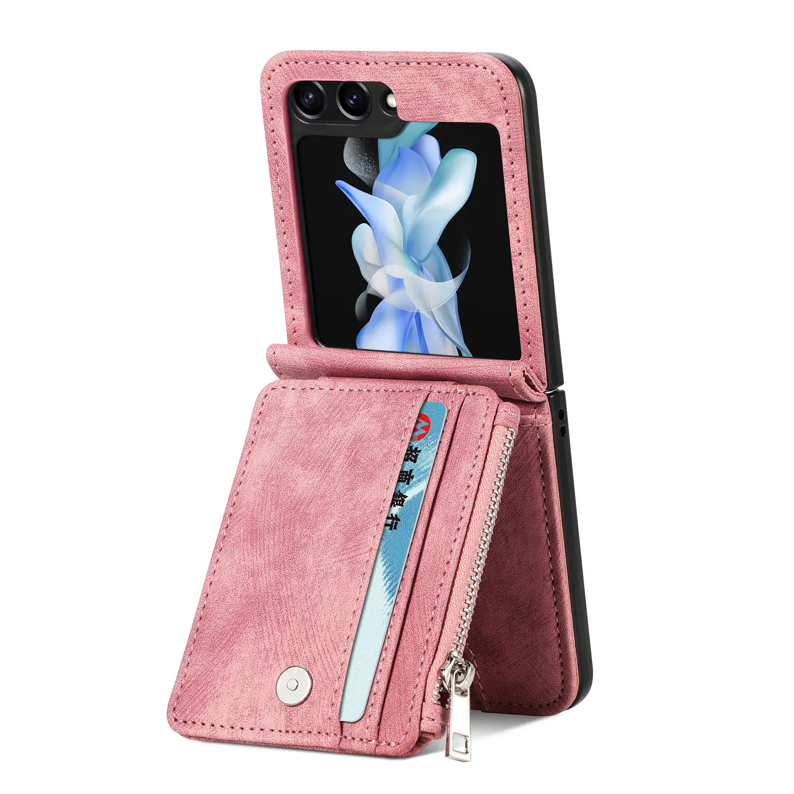 2 In 1 Detachable Leather Zipper Cards Solt Wallet Case for Samsung Z Flip 5 4 3 5G Flip4 Retro Card Holder Coin Purse Bag Cover