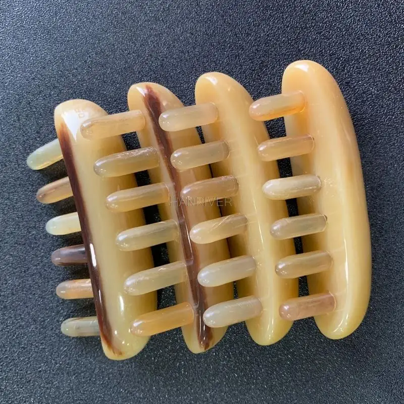 

1pcs 10cm Natural Horn Massage Comb Wide Teeth Head Acupoint Massage Comb Non Static Pressure Therapy Head Handle Massage Tool