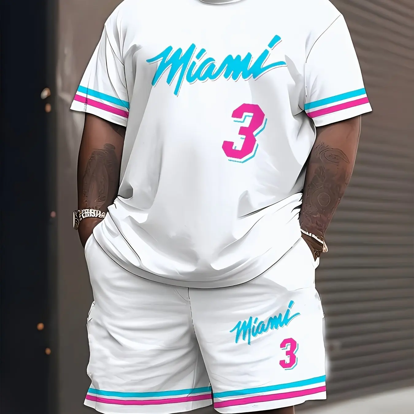 2025 nuevos hombres MIAMI NO.3 estampado pantalón corto Casual manga camiseta pantalones cortos conjunto adulto baloncesto Jersey jogging traje 2 piezas conjunto ropa