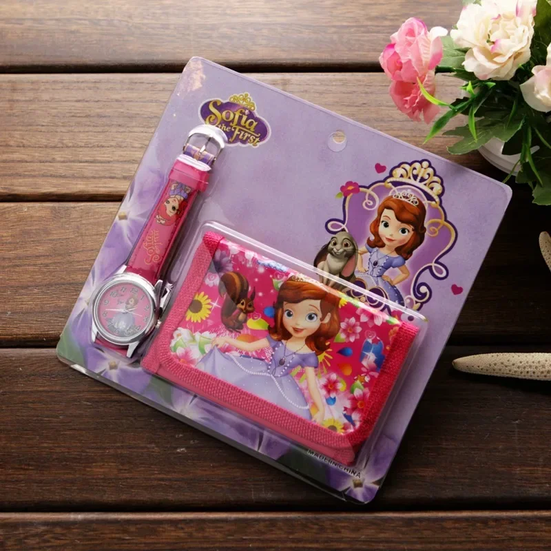 New Cartoon Princess Kids Watch with Wallet, Birthday Gift for Children, Fabric Wallet and Cartoon Watch Set Men Quartz Clock