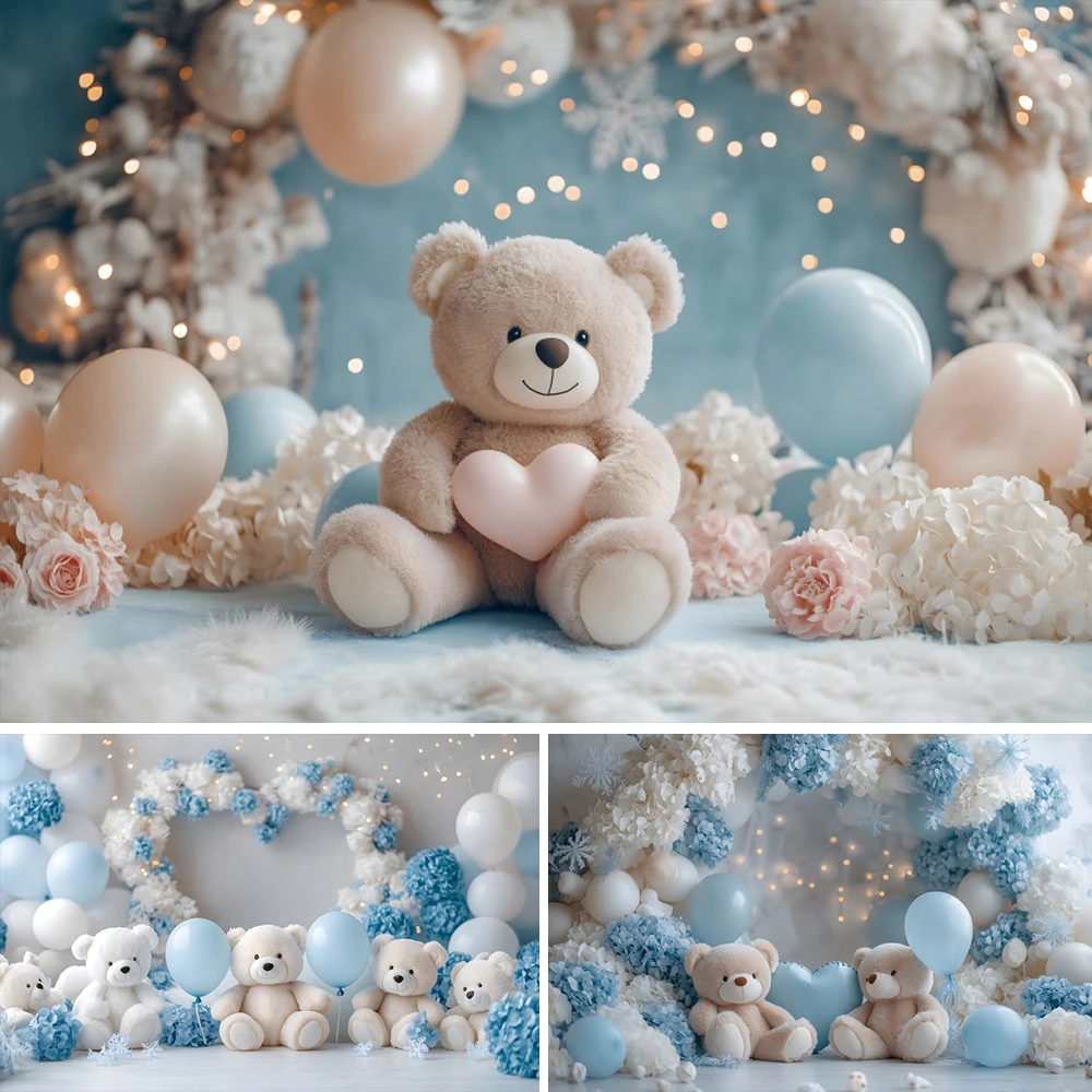 

Newborn Boy Girl 1st Birthday Party Decor Photography Background Teddy Bear Balloon Baby Shower Photo Backdrop Studio Props