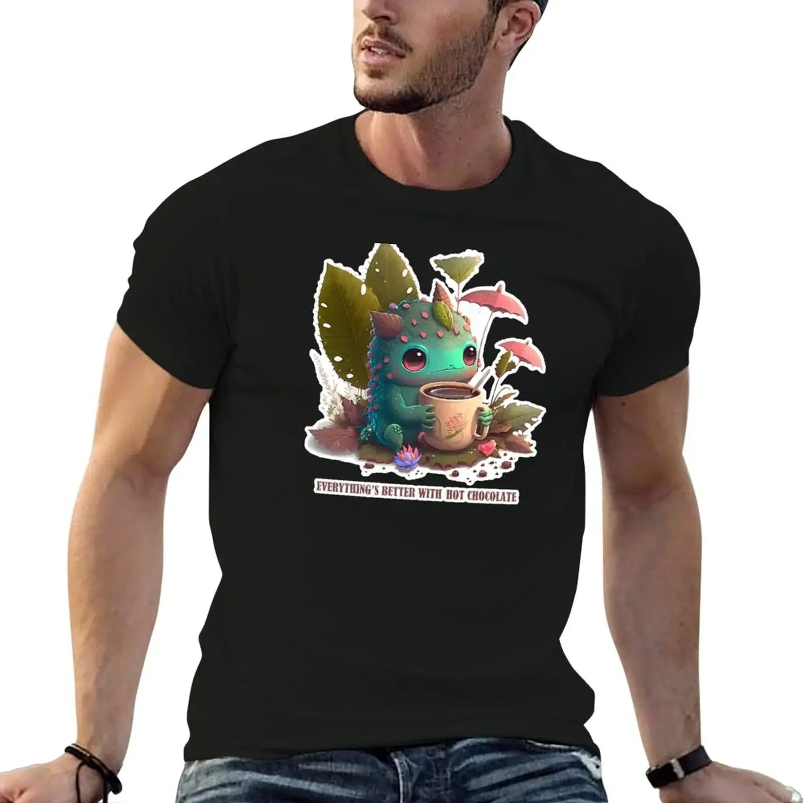 Cute Creature with Hot Chocolate #1 T-Shirt summer clothes plus sizes summer tops plain men clothes