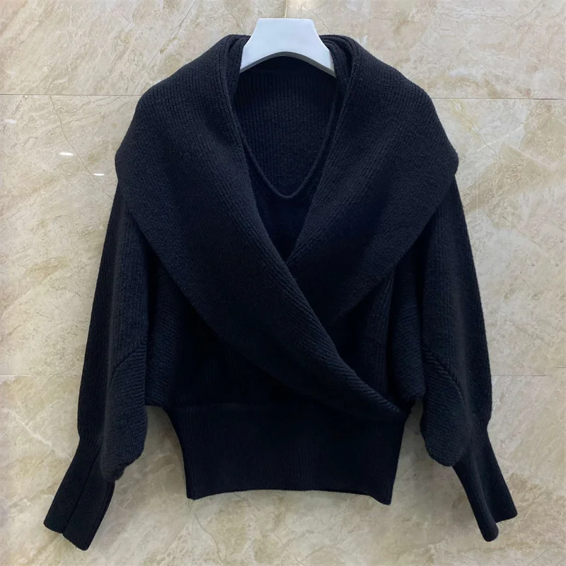 سترة للنساء 2026 ربيع جديد مطاطا محبوك التلبيب بأكمام طويلة سترة نسائية متقاطعة غير منتظمة معطف نسائي #1