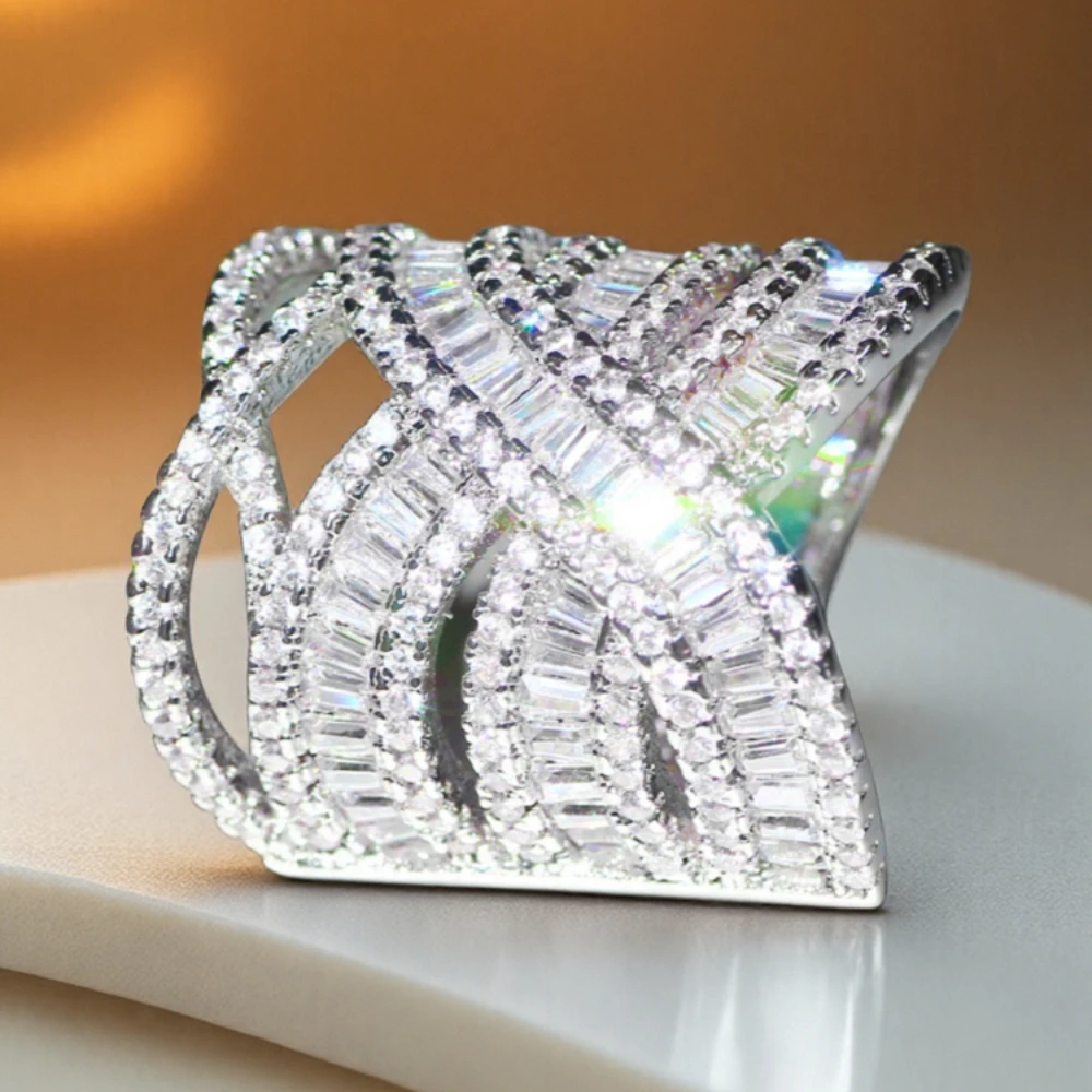 1 Pc Chubby Hip Hop Geometric Cross Zirconia Ring Wide Face Ladies Men's Daily Casual Party Fashion Ring Jewelry Girlfriend Love Gift Fashion Jewelry Gift To Her His Gift Mother's Day Father's Day Valentine's Day Gift Good and Cheap Gift for The Girl