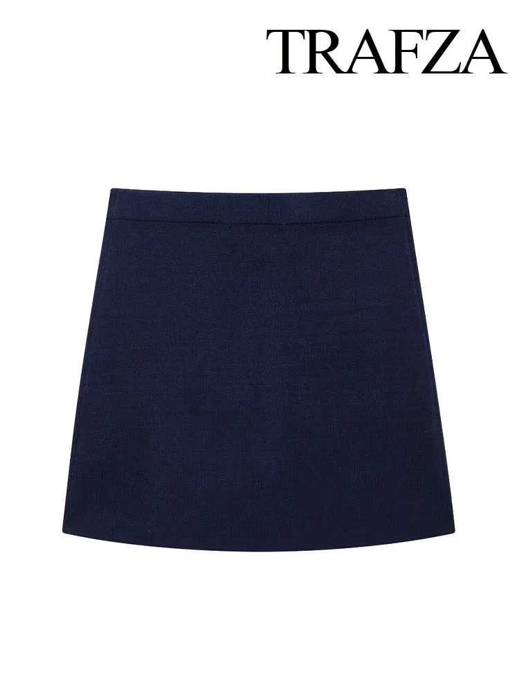 TRAFZA Women Summer Fashion Elastic Waist Solid Elegant Knitted Mini Skirt Woman Slim Casual High Street Short Skirt Mujer