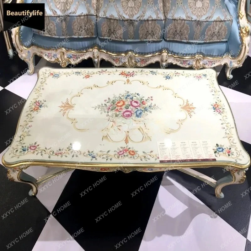 L Luxury heavy industry hand-painted rose carving shape beige coffee table corner table