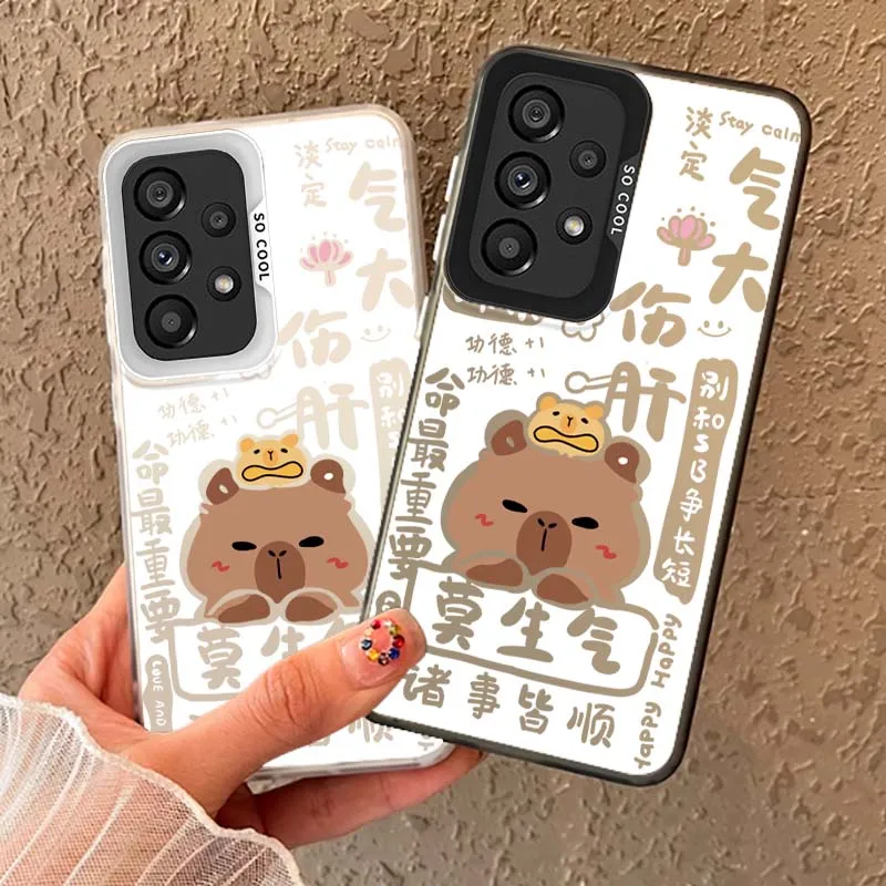 Cartoon Brown Bear Cub For Samsung Galaxy A73 A72 A71 A56 A55 A54 A53 A52 A52S A51 A36 A35 M11 Colored Silver Phone Case