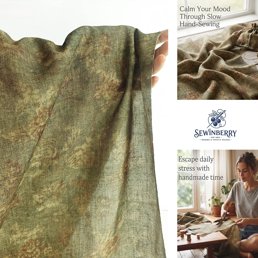 Vintage Retro Washed Floral Cotton Linen Fabric Stress‑Relief DIY Sewing Material For Blouse Dress Skirt Patchwork Quilt Pillow