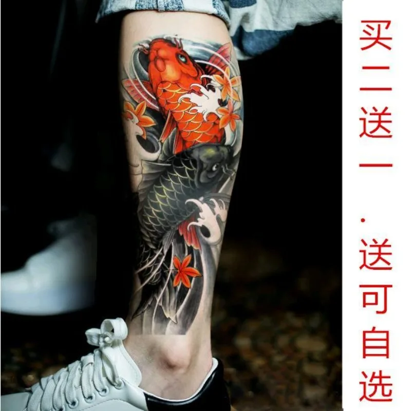 Faux Tatouage Temporaire Durable pour Femme et Homme, Autocollant Imperméable, Poisson Rouge, Carpe Koi, Art, Rincage