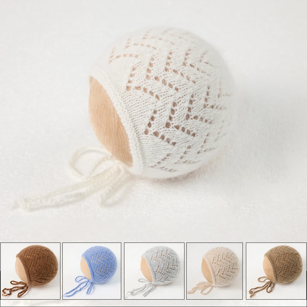 Knitted Newborn Bonnet for Photography Props White Hollowed-out Infant Girl Hat Classic Newborn Hat Baby Photography Accessories
