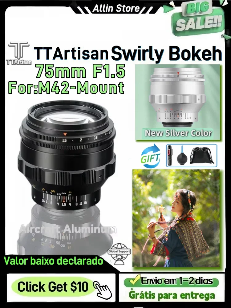 TTArtisan 75mm F1.5 Swirly Bokeh Silver Full Frame Lens M42 be transferred to Sony Canon Nikon Fuji Lumix  fotografica