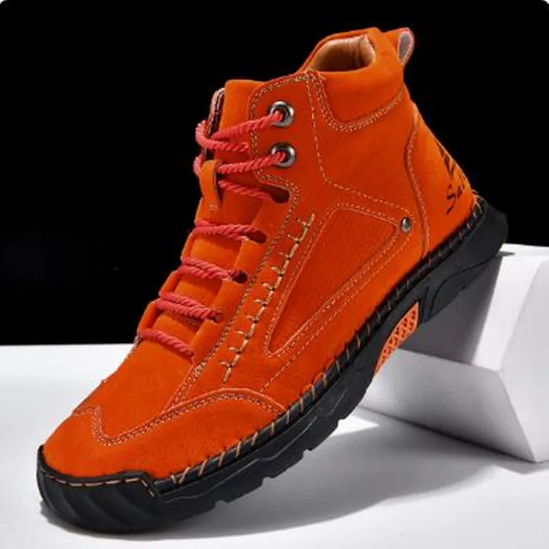 Unisex Leather Ankle Boots Outdoor Casual Boot New Vintage Soft Sneaker Flat Lace-up Boots Handmade Large Size Men Shoes Botines