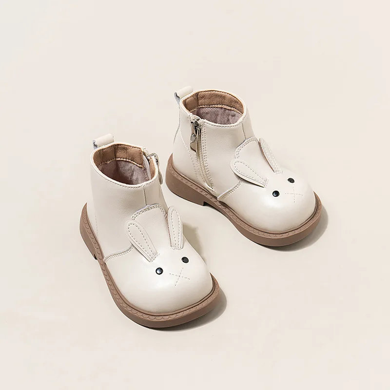 Spring Autumn Girls Soft-Soled Rabbit High-Top Princess Boots Children Outdoor Warm Short Boot Campus Casual Shoes Everyday Wear