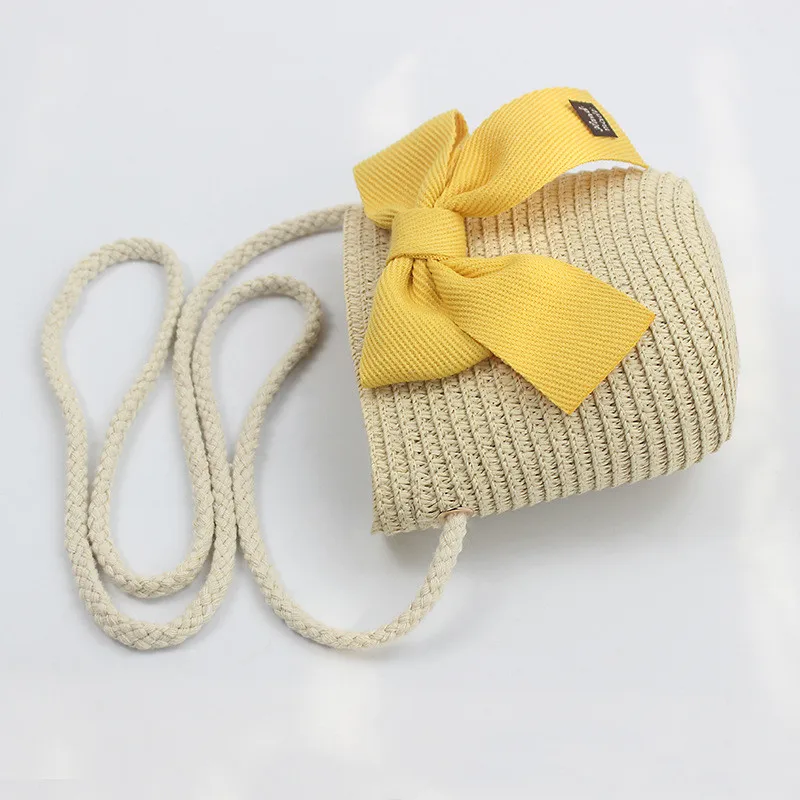 1PCS Straw Shoulder Bags Outdoor Beach Travel Cute Bow Crossbody Bag Summer New Casual Straw Bag for Child Girls