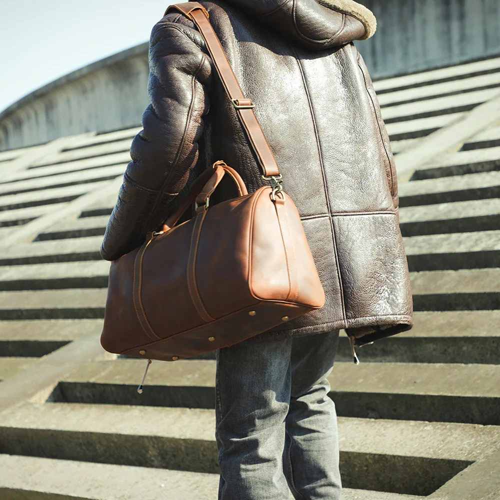 S.WORKER Vollnarbenleder-Reisetasche Große Kapazität Weekender-Reisetasche Echtleder-Sporttasche für Herren – Detail 5